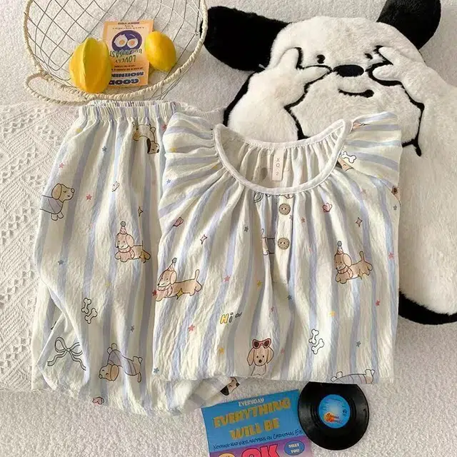 静英鸾 夏季女简约舒适透气宽松款式圆领设计条纹家居服睡衣礼盒 女款