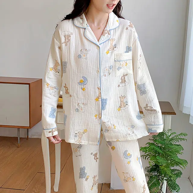 静英鸾 简约休闲时尚甜美可爱卡通小动物亲肤舒适可外穿家居服睡衣套装 女款