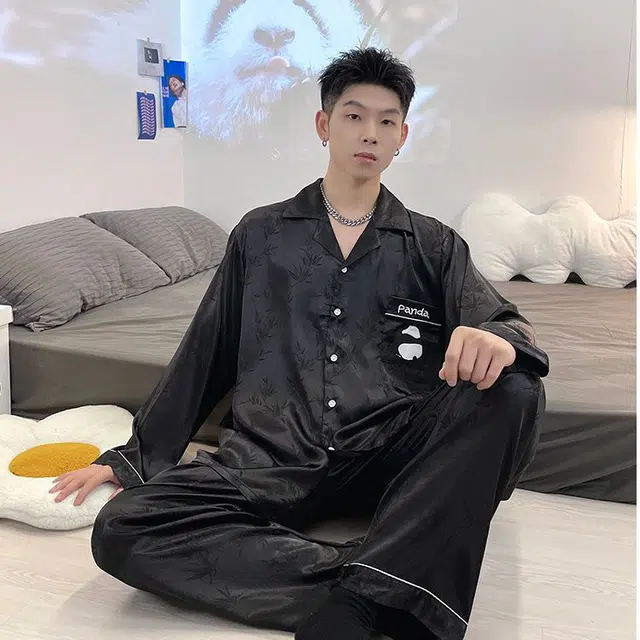 静英鸾 家居男舒适简约设计长袖长裤翻领可外穿服睡衣套装 男款