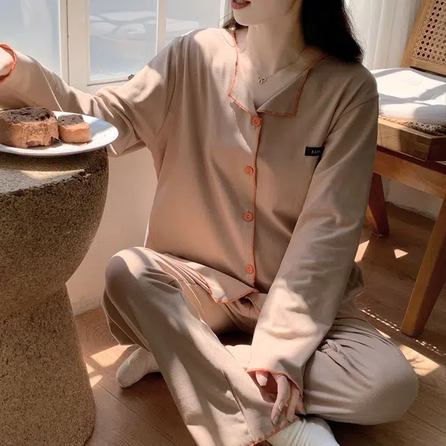 静英鸾 德绒长袖长裤小翻领开衫纯色简约两件套家居服秋冬季保暖套装 女款