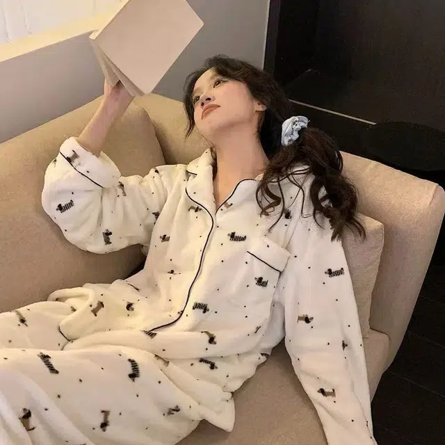 静英鸾 翻领舒适休闲可外穿简约保暖加绒家居服睡衣套装 女款