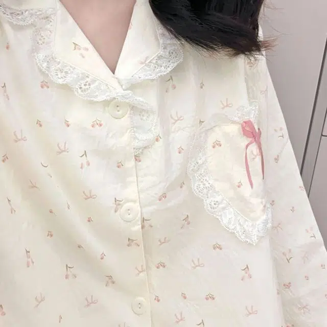 静英鸾 翻领甜美风休闲舒适长袖长裤家居服睡衣套装 女款