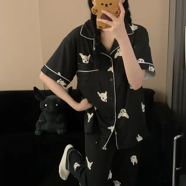 静英鸾 简约法斗犬短袖长裤春夏秋款家居服三件套睡衣套装 女款