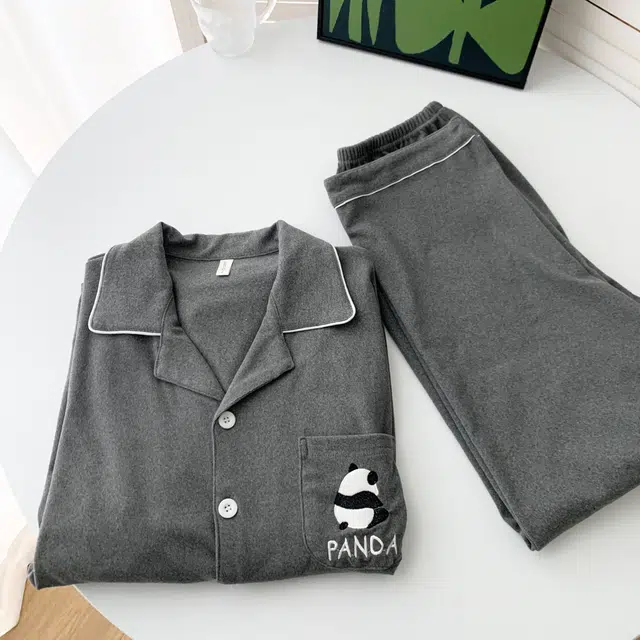 静英鸾 德绒保暖加厚翻领开衫长袖长裤纯色熊猫情侣家居服冬季睡衣套装 男女同款