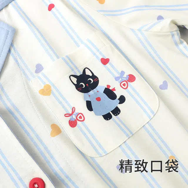 静英鸾 简约休闲时尚翻领卡通小猫亲肤舒适可外穿家居服睡衣套装 女款