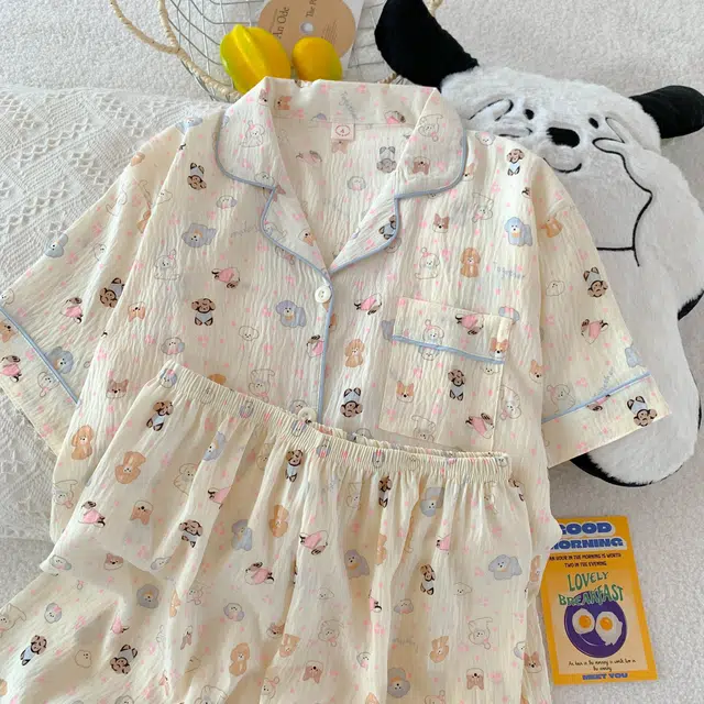 静英鸾 夏季休闲可外穿开衫翻领卡通图案家居服睡衣礼盒 女款