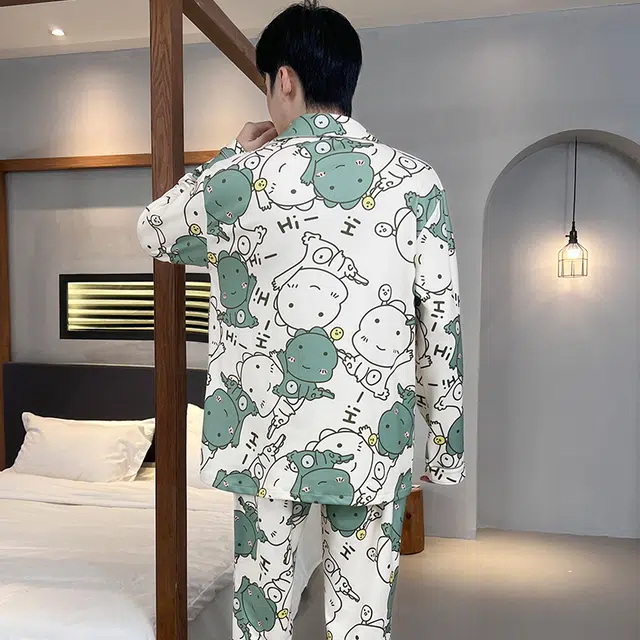 静英鸾 德绒保暖长袖长裤翻领开衫卡通休闲家居服睡衣套装 男款