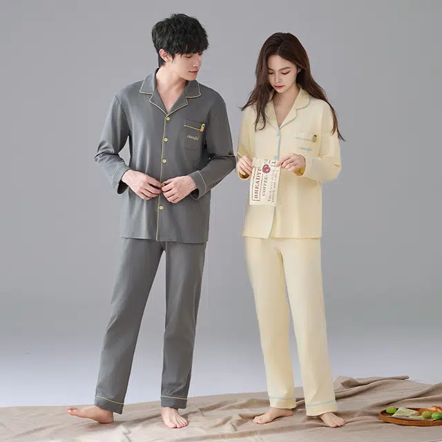 静英鸾 情侣舒适简约休闲翻领宽松轻盈家居服睡衣礼盒 男女同款