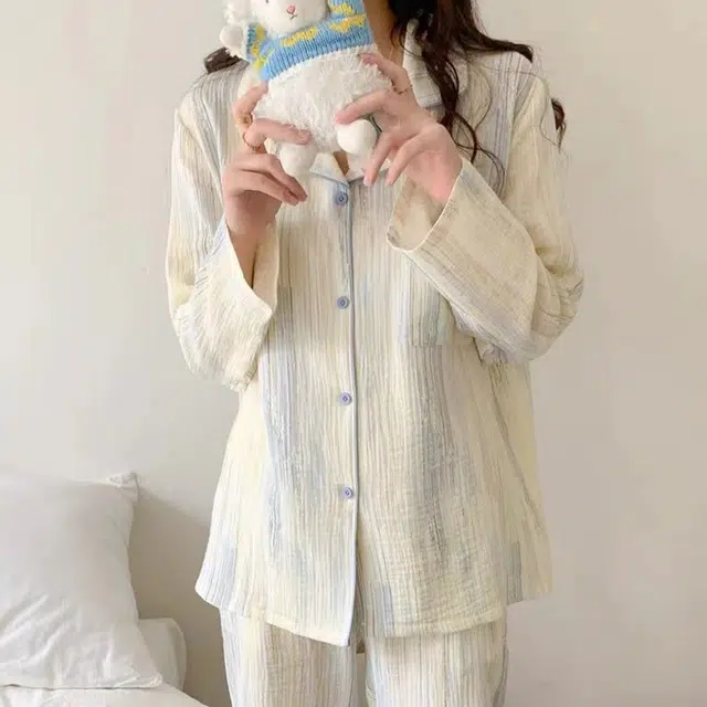 静英鸾 翻领长袖长裤印花时尚简约风休闲舒适家居服睡衣套装 女款