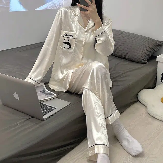 静英鸾 长袖长裤舒适简约休闲风翻领开衫家居服睡衣套装 女款
