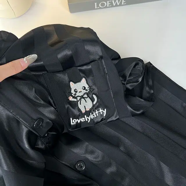 静英鸾 夏季男简约休闲风短袖条纹卡通小猫图案家居服睡衣礼盒 男款