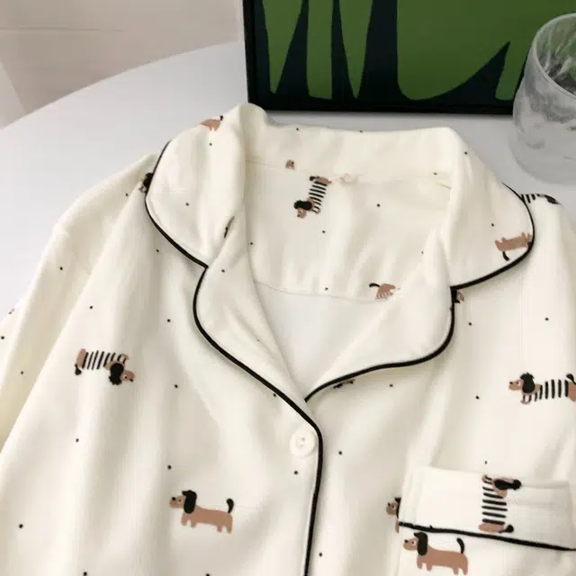 静英鸾 保暖加厚长袖长裤翻领开衫卡通波点腊肠狗家居服睡衣套装 女款