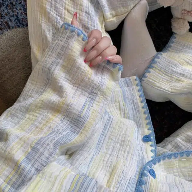 静英鸾 家居女简约休闲长袖翻领可外穿服睡衣套装 女款