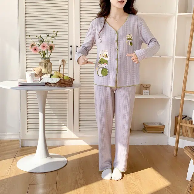 静英鸾 带胸垫甜美可爱卡通小蛇休闲简约亲肤舒适可外穿家居服睡衣套装 女款