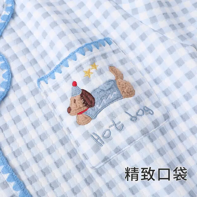 静英鸾 休闲简约蓝格子卡通小狗保暖亲肤舒适可外穿家居服睡衣套装 女款