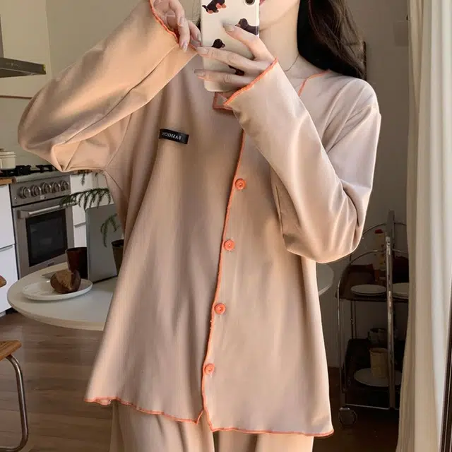 静英鸾 德绒长袖长裤小翻领开衫纯色简约两件套家居服秋冬季保暖套装 女款
