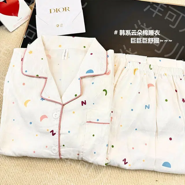 静英鸾 简约休闲长袖长裤翻领家居服睡衣套装 女款