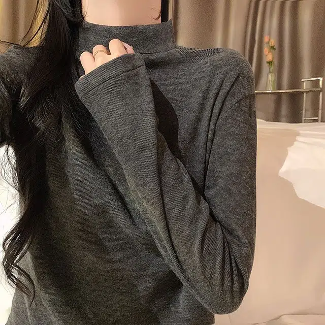 静英鸾 羊毛绒长袖长裤高领套头纯色简约柔软舒适两家套家居服秋冬季保暖套装 女款