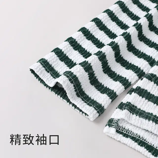 静英鸾 简约木绿条色纹休闲舒适时尚可外穿家居服睡衣套装 女款