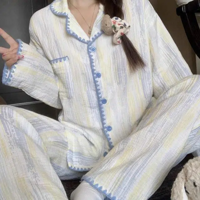 静英鸾 可外穿舒适轻盈长袖长裤翻领设计家居服睡衣礼盒 女款