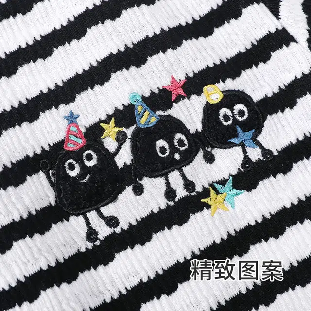 静英鸾 简约黑白条纹卡通可爱柔软舒适可外穿家居服睡衣套装 女款