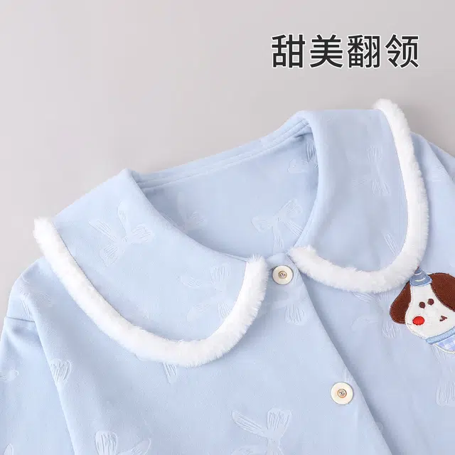 静英鸾 休闲时尚简约蓝卡通小狗亲肤舒适可爱可外穿家居服睡衣套装 女款