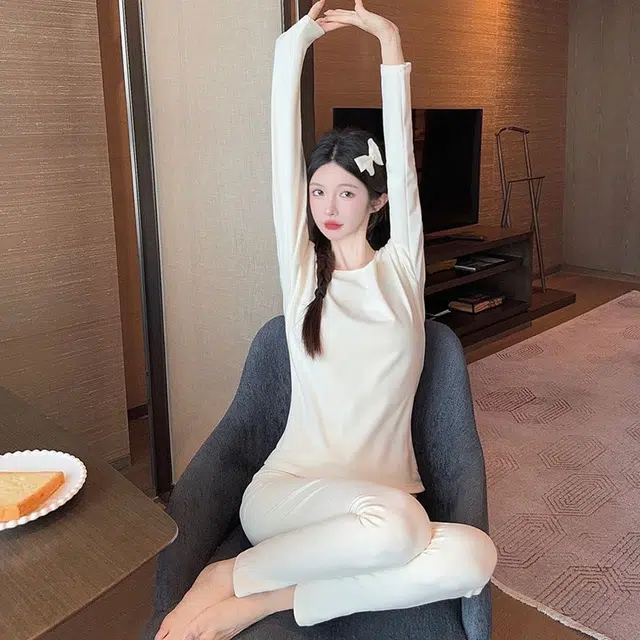 静英鸾 德绒长袖长裤圆领套头简约纯色舒适两件套家居服秋冬季保暖套装 女款