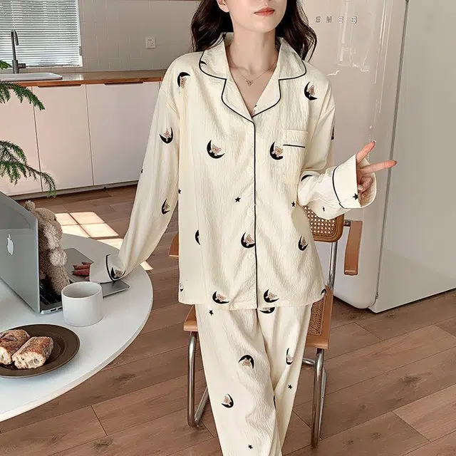 静英鸾 可爱卡通简约舒适可外穿家居服睡衣套装 女款