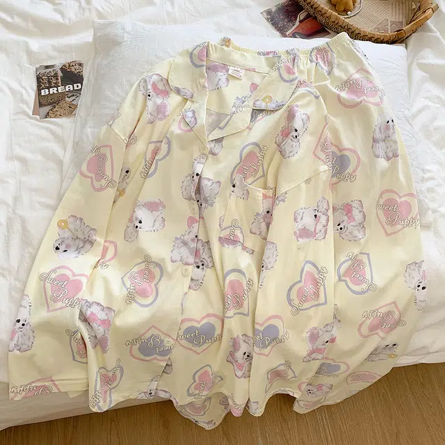 静英鸾 秋季翻领可爱小狗休闲时尚家居服睡衣套装 女款