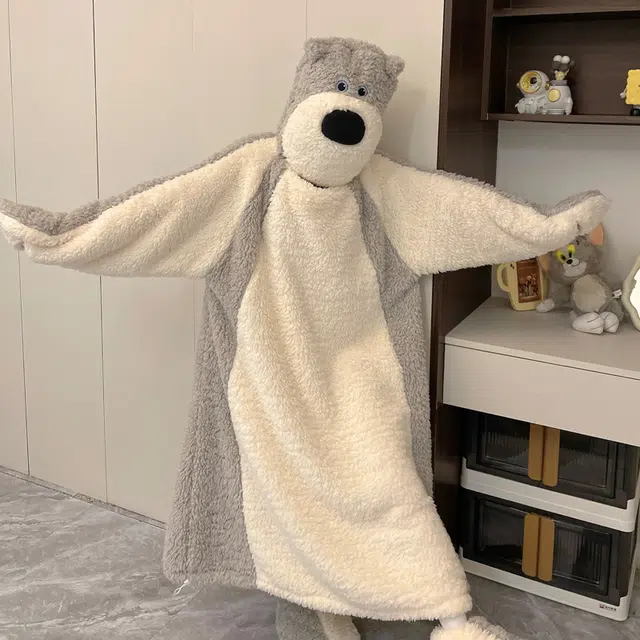 静英鸾 珊瑚绒保暖加绒加厚卡通可爱小熊长袖休闲家居服睡袍 女款