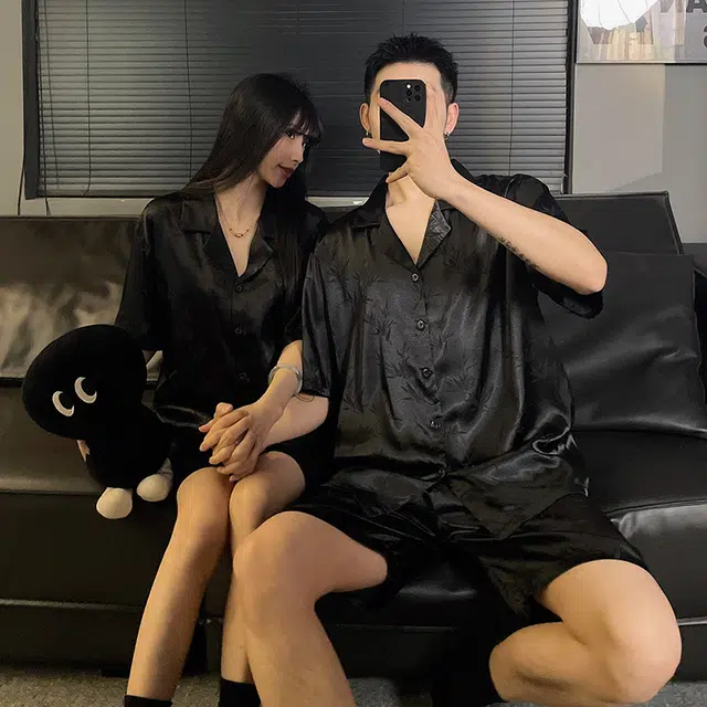 静英鸾 翻领竹子简约风休闲舒适家居服睡衣套装 男女同款