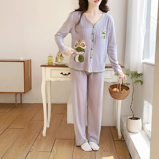 静英鸾 带胸垫甜美可爱卡通小蛇休闲简约亲肤舒适可外穿家居服睡衣套装 女款