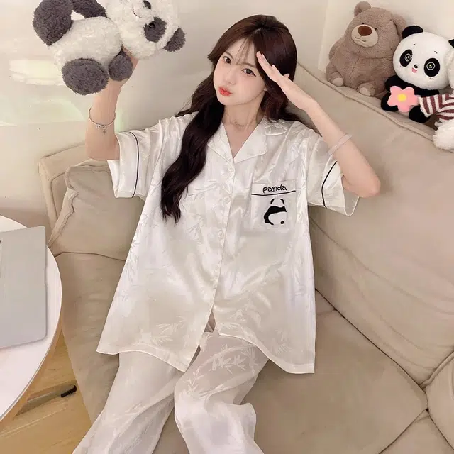 静英鸾 舒适简约休闲短袖三件套翻领设计家居服睡衣礼盒 女款