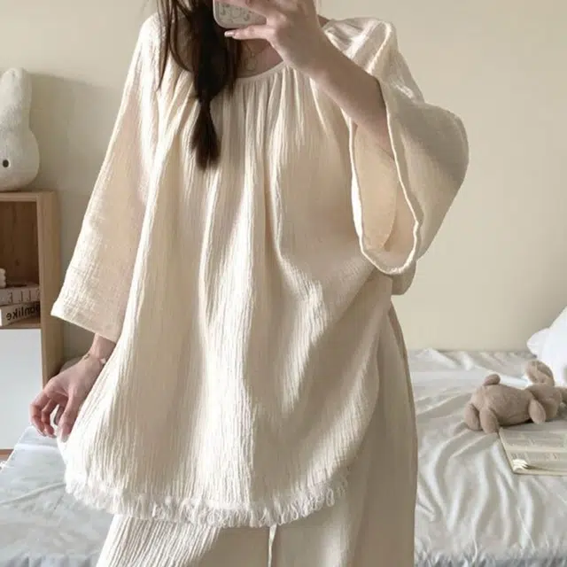 静英鸾 时尚简约风休闲舒适纯色圆领家居服秋季睡衣套装 女款