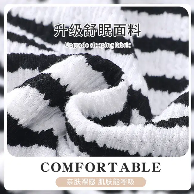 静英鸾 简约黑白条纹卡通可爱柔软舒适可外穿家居服睡衣套装 女款