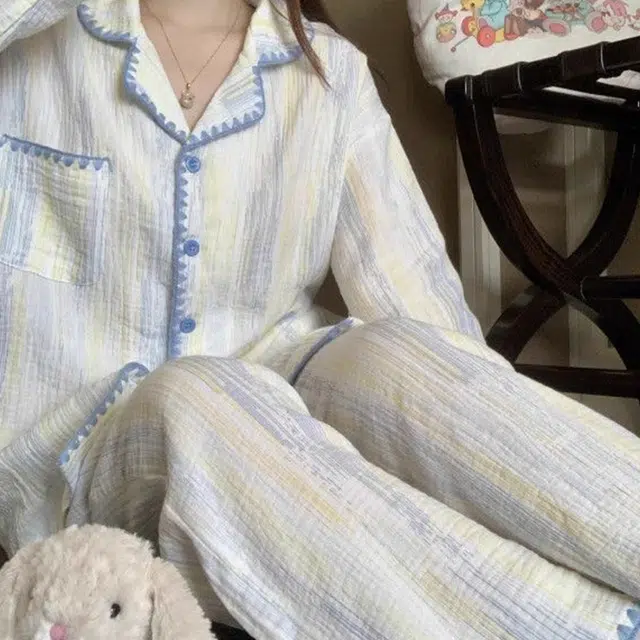 静英鸾 可外穿舒适轻盈长袖长裤翻领设计家居服睡衣礼盒 女款