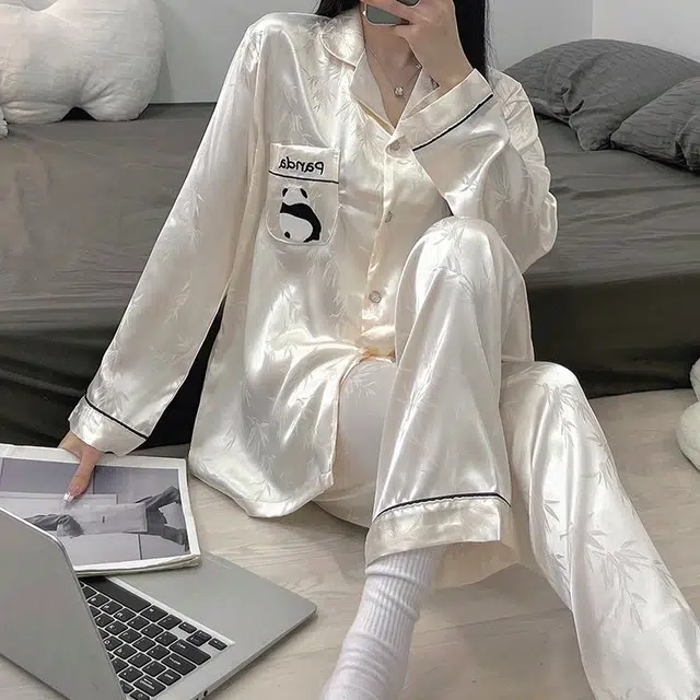 静英鸾 长袖长裤舒适简约休闲风翻领开衫家居服睡衣套装 女款