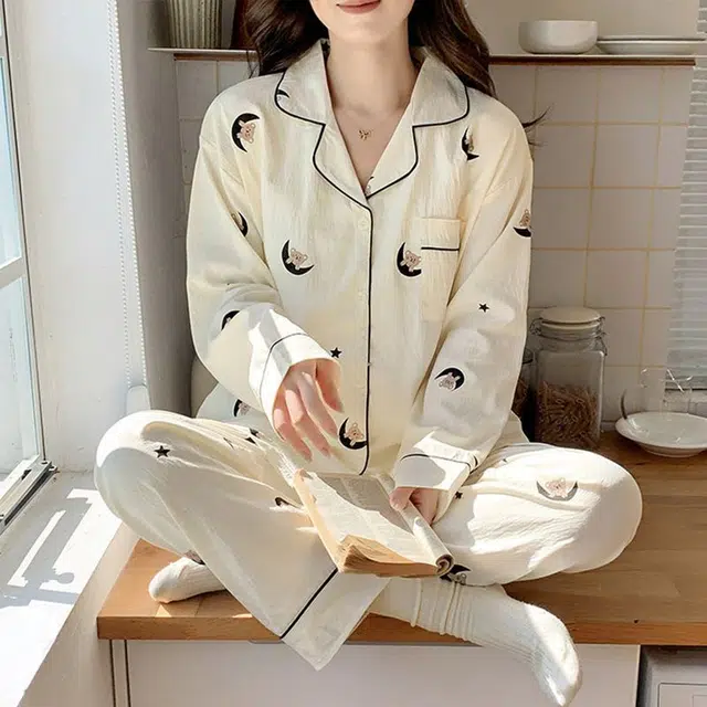 静英鸾 可爱卡通简约舒适可外穿家居服睡衣套装 女款