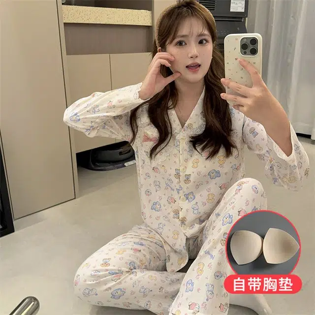 静英鸾 翻领卡通小狗甜美风休闲舒适家居服睡衣礼盒 女款