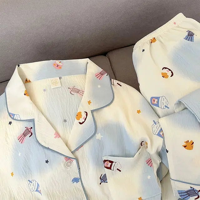 静英鸾 翻领设计花色简约舒适可外穿家居服长袖长裤睡衣套装 女款