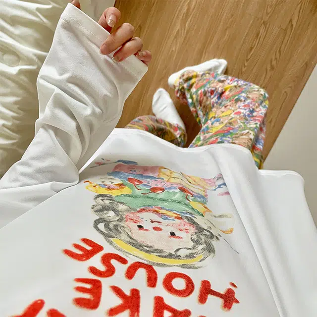 静英鸾 棉质带胸垫长袖长裤圆领套头卡通甜美花朵家居服秋冬季睡衣套装 女款