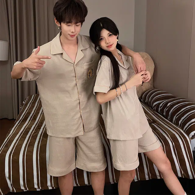 静英鸾 情侣简约休闲风格可外穿三件套家居服睡衣套装 男女同款