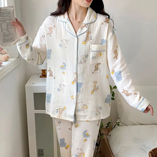静英鸾 简约休闲时尚甜美可爱卡通小动物亲肤舒适可外穿家居服睡衣套装 女款