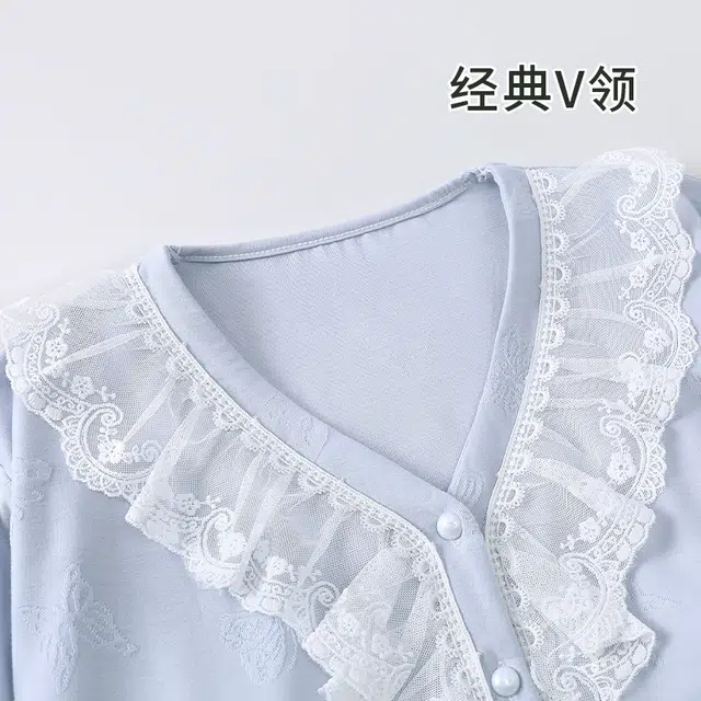 静英鸾 带胸垫休闲时尚甜美简约蓝蝴蝶印花亲肤舒适可外穿家居服睡衣套装 女款