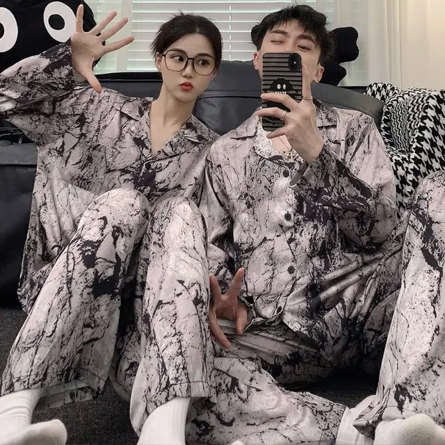 静英鸾 舒适简约休闲翻领长袖长裤可外穿开衫家居服睡衣礼盒 男女同款