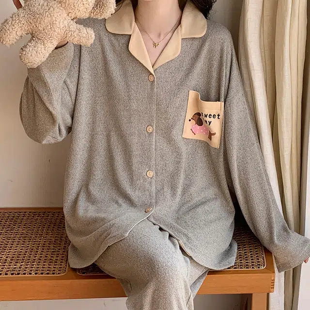 静英鸾 翻领简约休闲时尚卡通小狗亲肤舒适可外穿家居服睡衣套装 女款