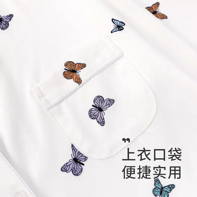 静英鸾 翻领甜美休闲简约蝴蝶亲肤舒适可外穿家居服睡衣套装 女款