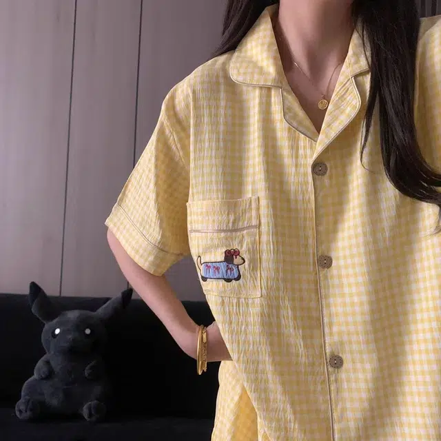 静英鸾 家居女简约休闲风短袖三件套亲肤透气服睡衣套装 女款