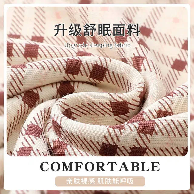 静英鸾 简约休闲时尚翻领方格卡通小狗亲肤舒适可外穿家居服睡衣套装 女款