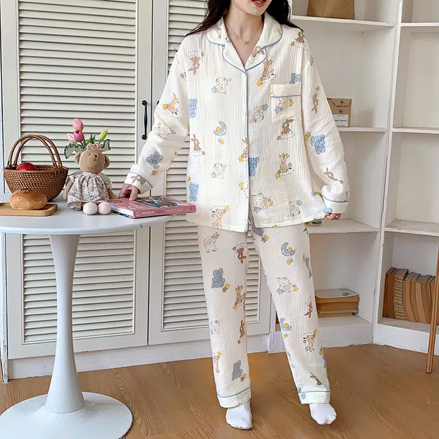 静英鸾 简约休闲时尚甜美可爱卡通小动物亲肤舒适可外穿家居服睡衣套装 女款